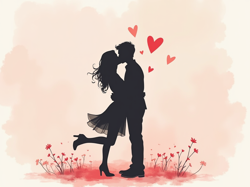 Passionate couple kissing